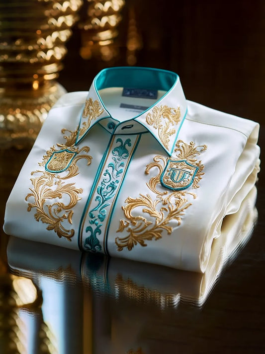 Premium New Limited Edition Satin Long Sleeve Button-Down Shirt - Elegant Floral Print Design