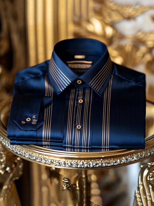 New Limited Edition Premium Silk Business Long Sleeve Shirt - Elegant Striped Button-Down Formal
