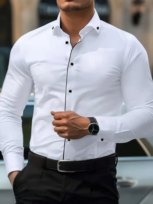 New Limited Edition Pristine White Business Casual Shirt - Smart Long Sleeve Cotton Blend
