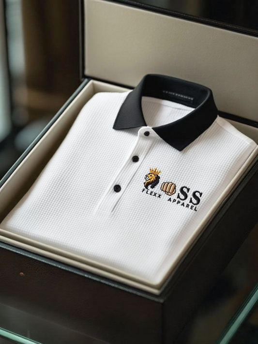 New Limited Edition Stylish Letter Print Waffle Polo Shirt - Business Casual Short Sleeve Top