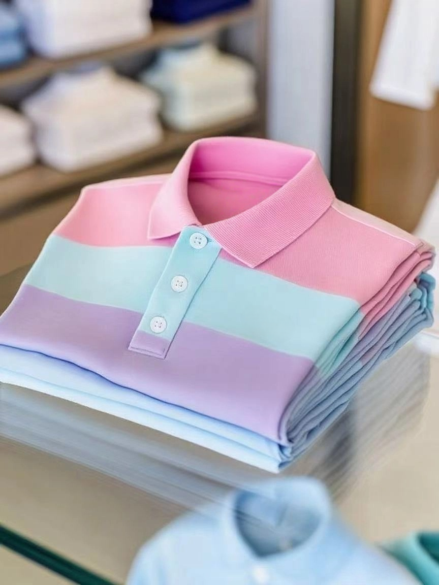 New Limited Edition Stylish Colour Block Stripe Business Casual Button Short Sleeve Polo Tee