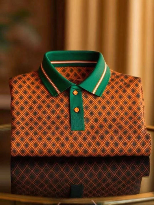 New Limited Edition Classic Business Casual Logo Button Plaid Short Sleeve Polo Shirt